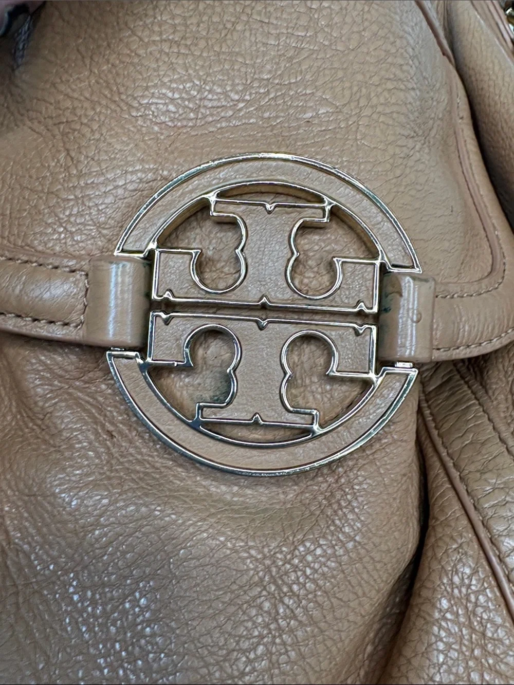 Tory Burch Amanda Tan Pebbled Leather Hobo Bag BLEMISH